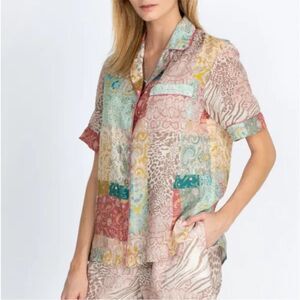NWT Johnny‎ Was Workshop Shirt Womens Multi Color Patchwork Paisley Animal S NEW